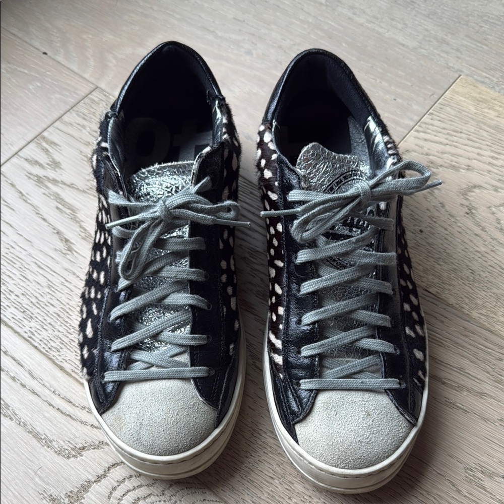Women's Black and Gray Sneakers. P448 real calf hair